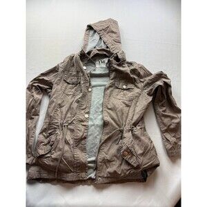 YMI Utility Jacket Womens Medium Brown Full Zip Blanket Lined Hooded Long Sleeve